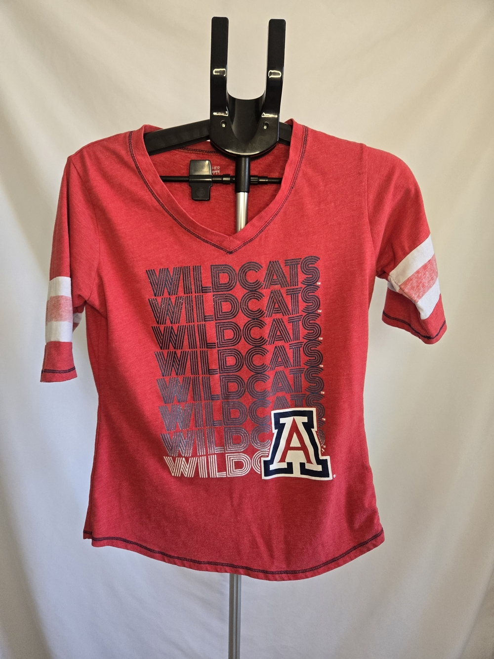 Knights Apparel Red V-Neck Tee with Navy Stitching
